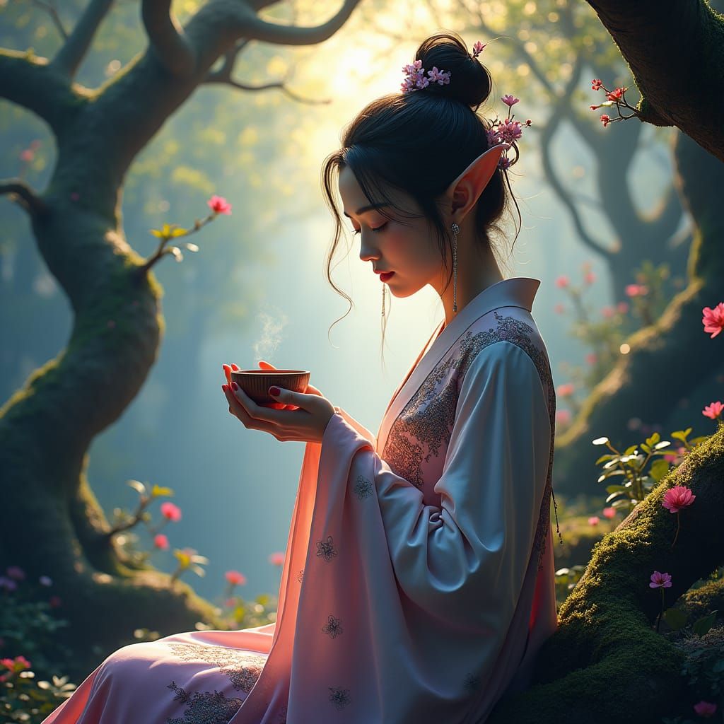 Chinese Elf in Forest, Fantasy Matte Painting
