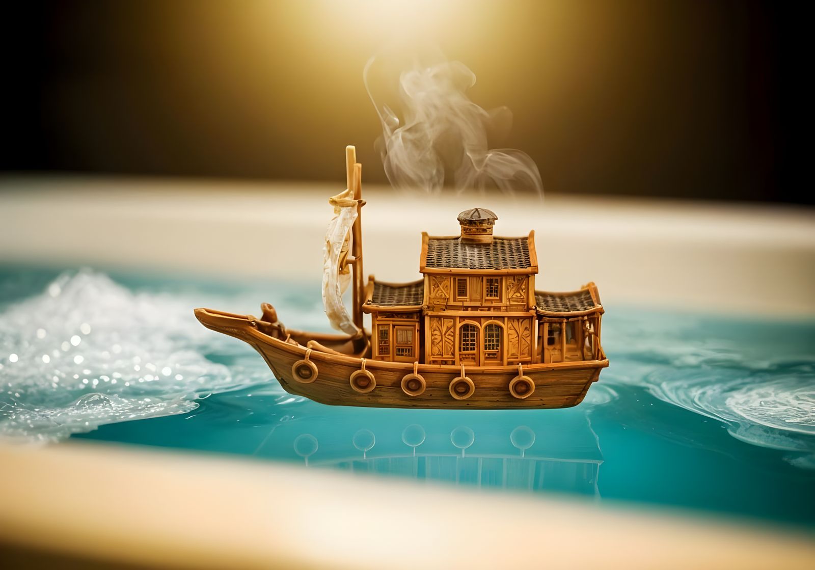 Oriental Houseboat Diorama in Steamy Bathtub