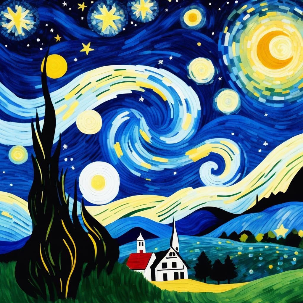 Starry Night Sky Over Rolling Hills