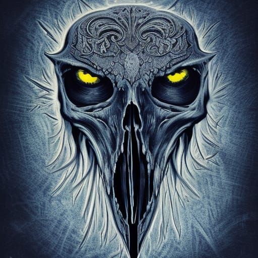 Raven Skull with Sapphire Eyes: Linocut Album Art