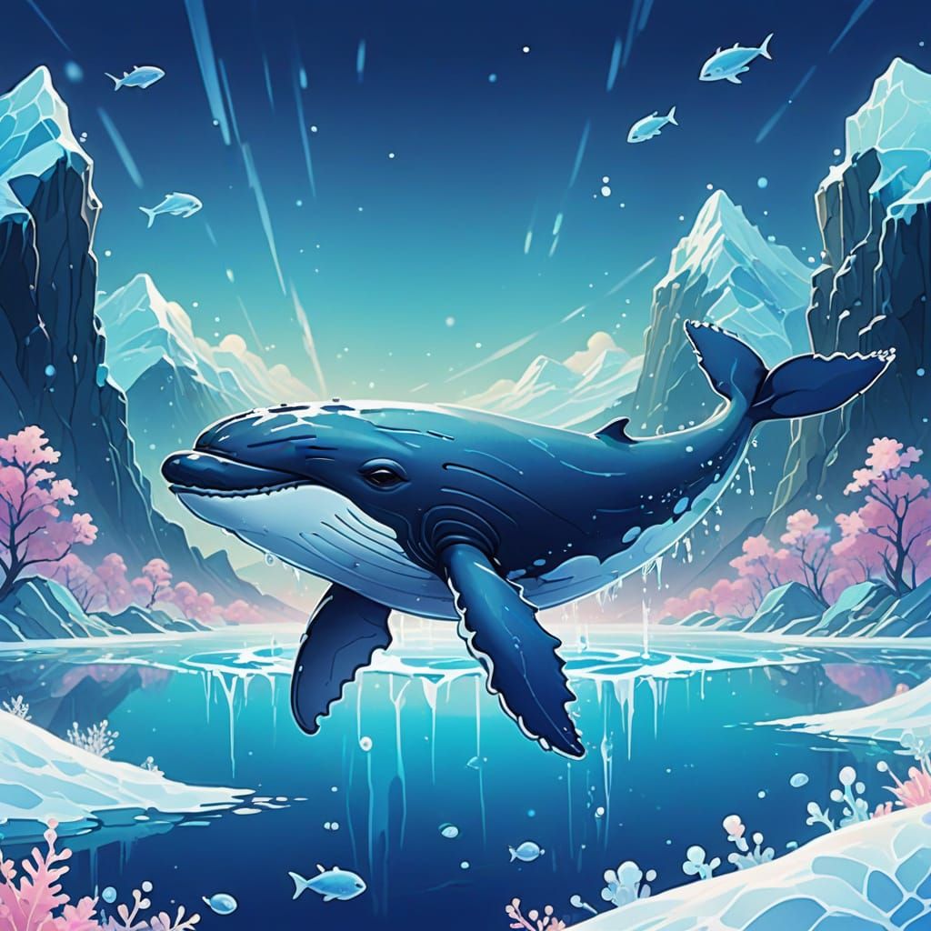 Chibi Frost Humpback Whale in Vibrant Anime Style
