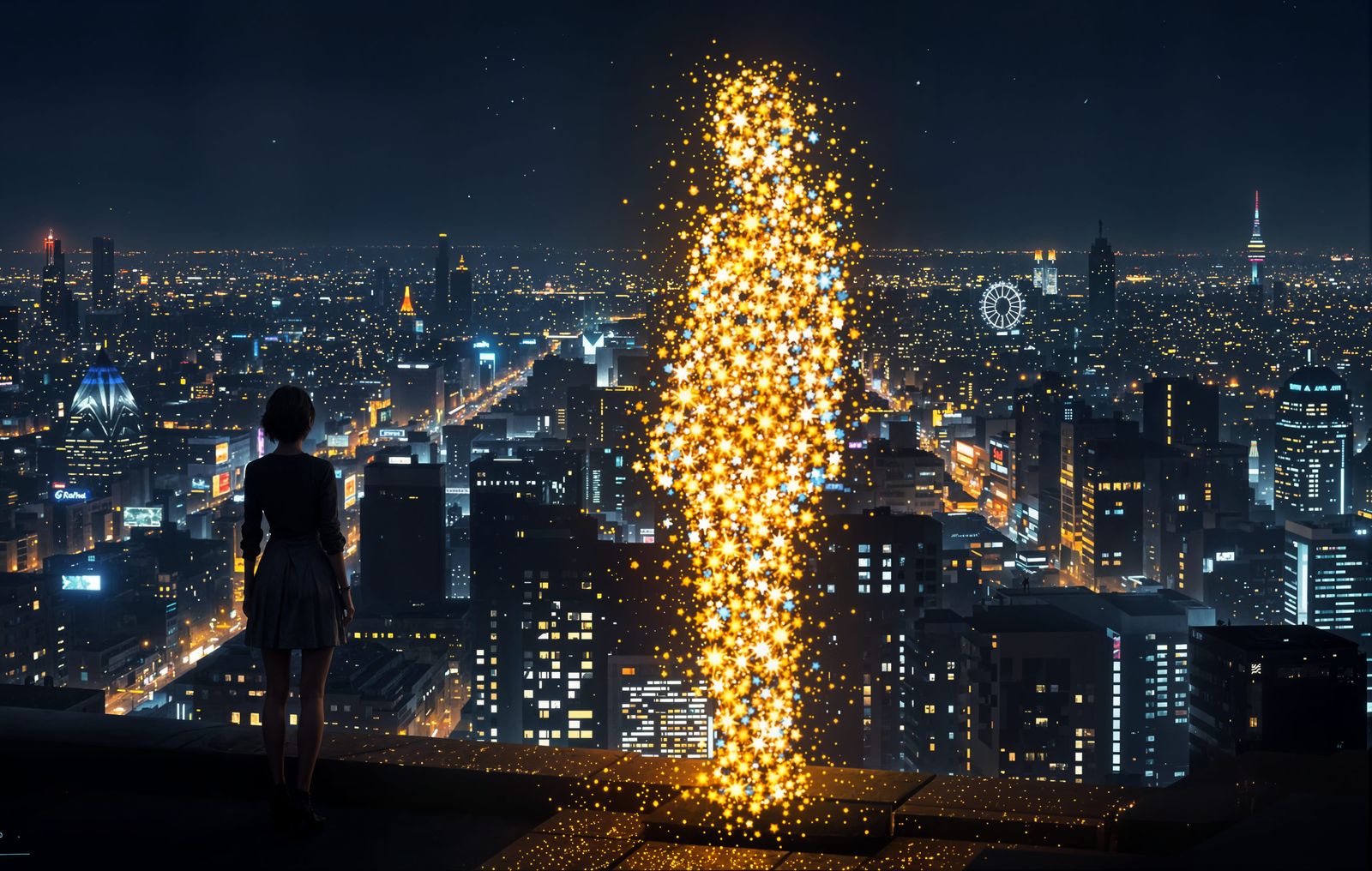 City Goddess Radiates Urban Night