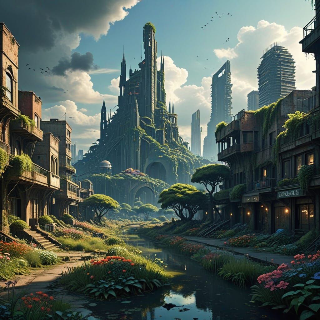Abandoned Utopian Metropolis in a Post-Apocalyptic Wasteland