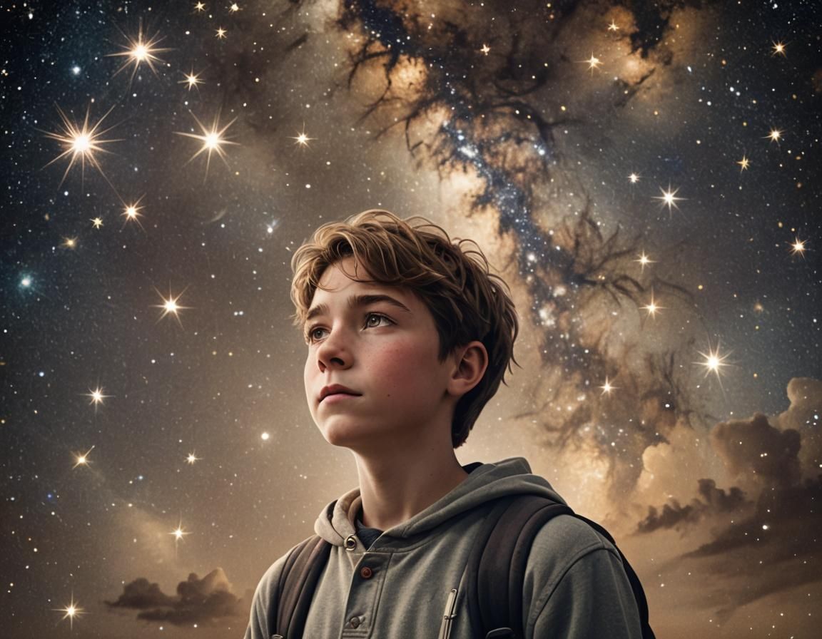 Dreamy British Boy Oliver Gazing at Stars