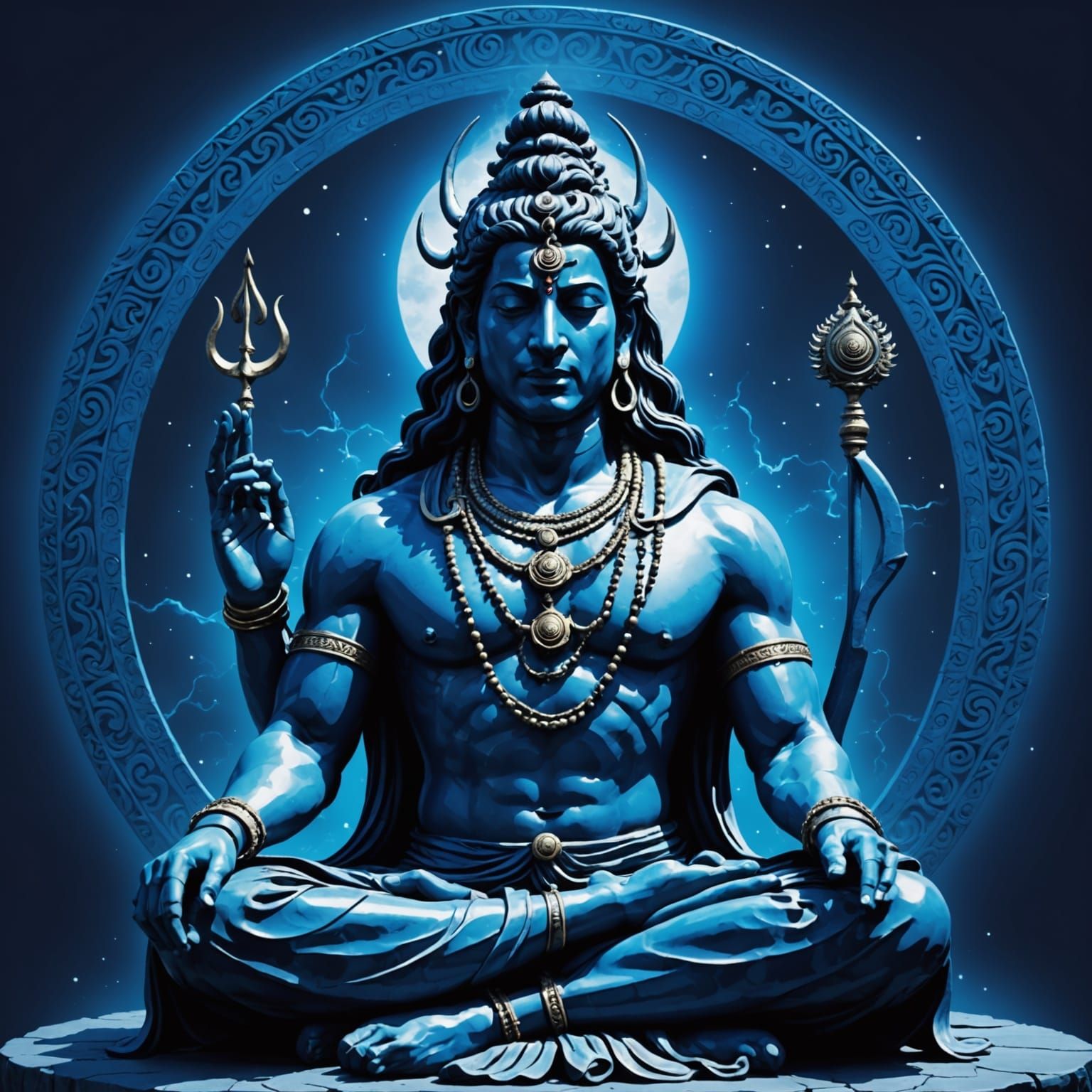 Adiyogi Shiva in Anime Style: Blue Color