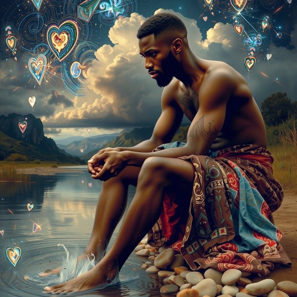 Pre-Raphaelite Congolese Prince by a River