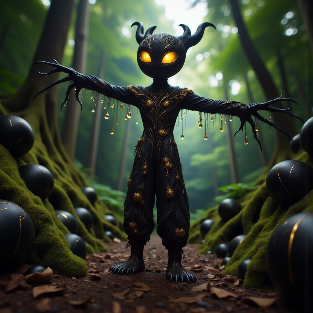 Enchanted Forest Scarecrow with Whimsical Noir Royale Aura