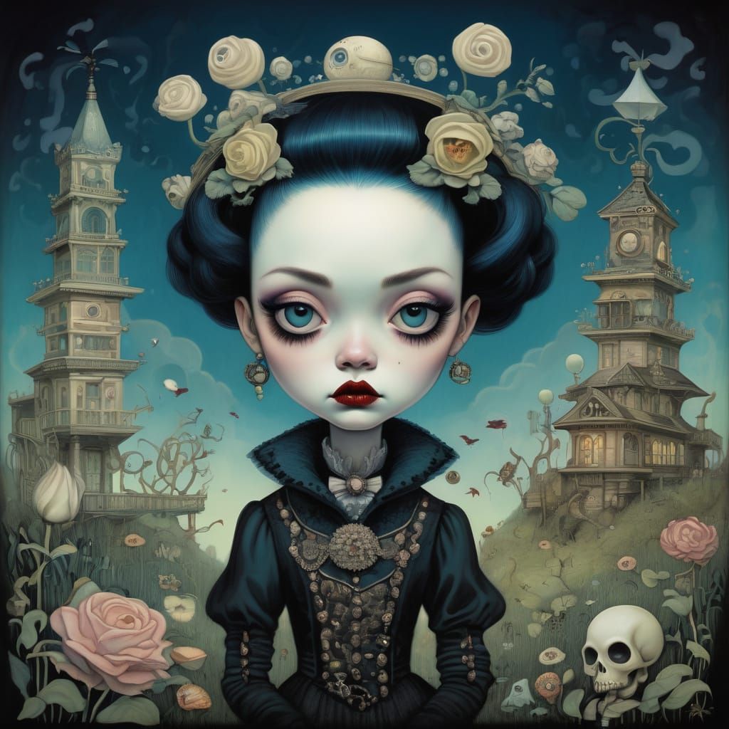 Surrealist Pop Art Illustration in Dark Fantasy Style