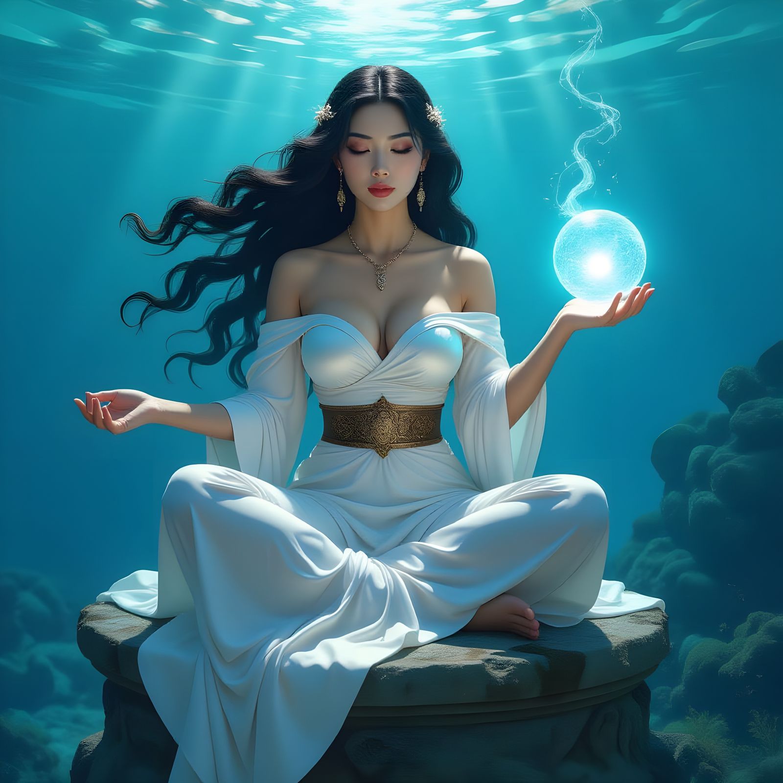 Ancient Sea Oracle with Crystal Orb