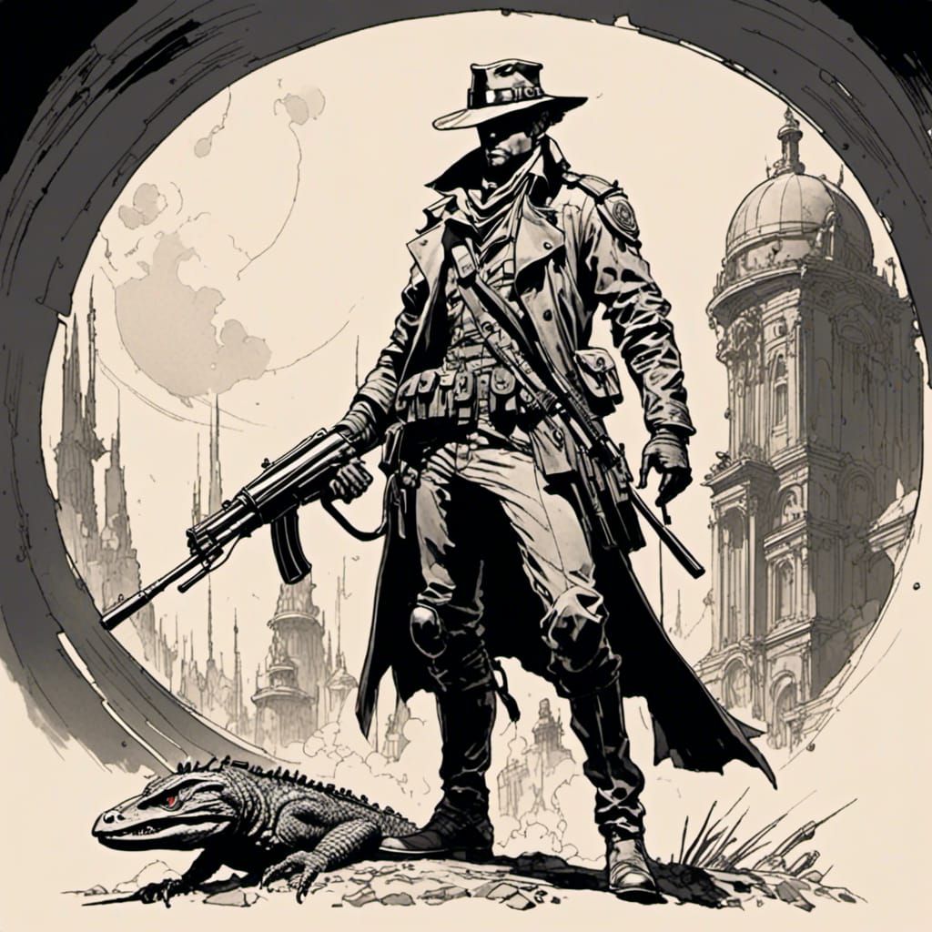 Dieselpunk Lizardfolk Scavenger Concept Art