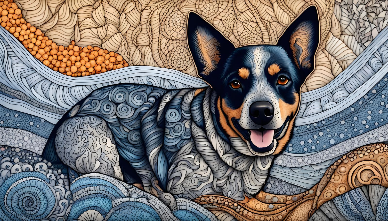 Blue Heeler in Quantum Zentangle Style