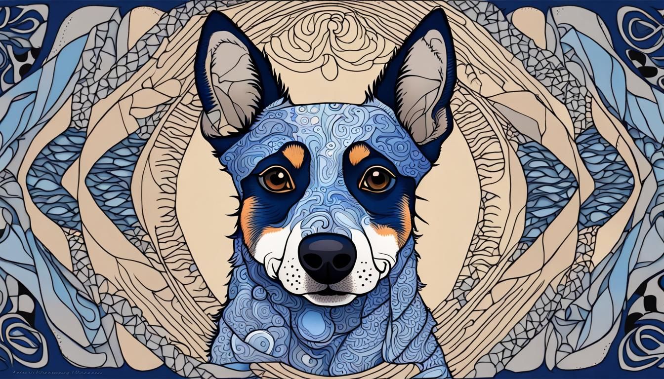 Blue Heeler with Fractal Quantum Zentangle Design