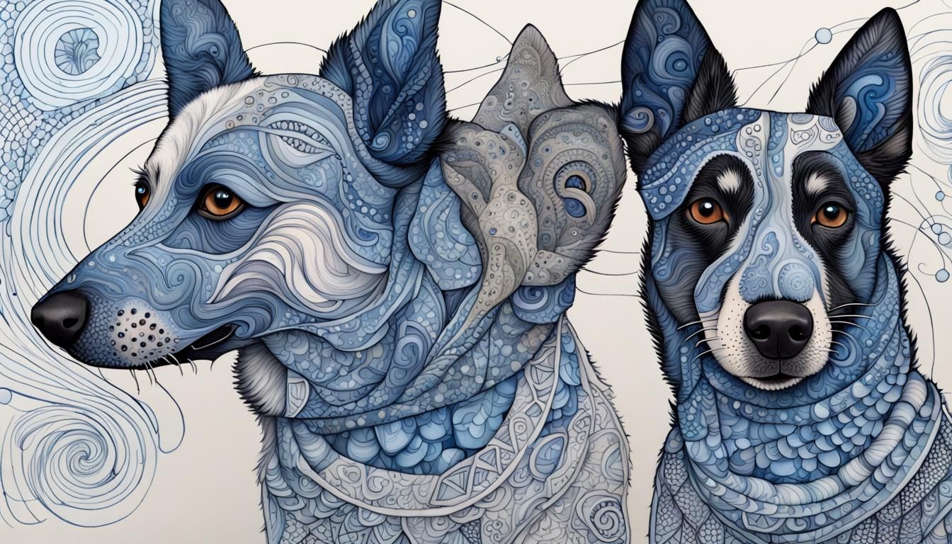 Blue Heeler in Quantum Zentangle Design