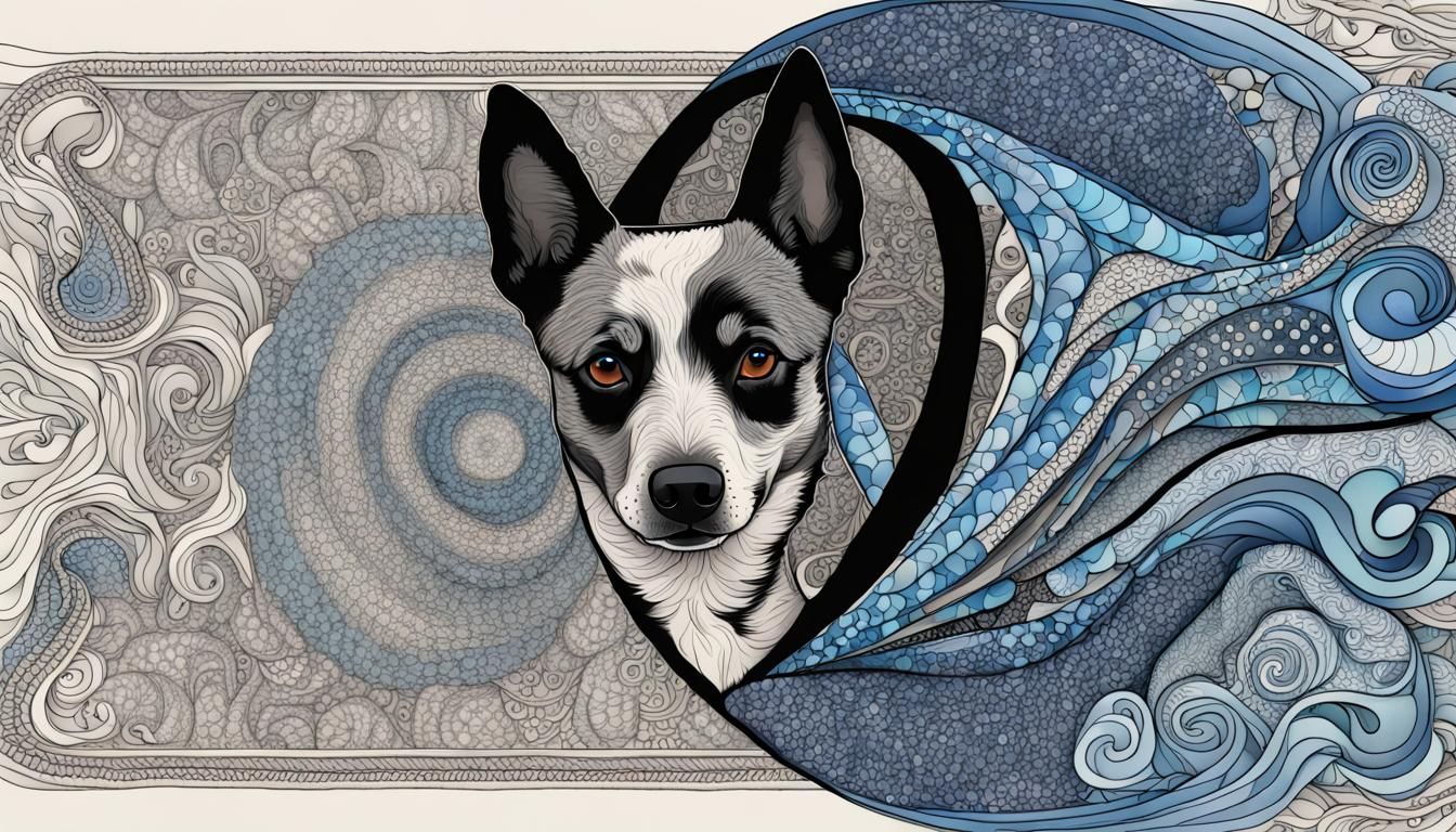 Blue Heeler in Quantum Zentangle Style
