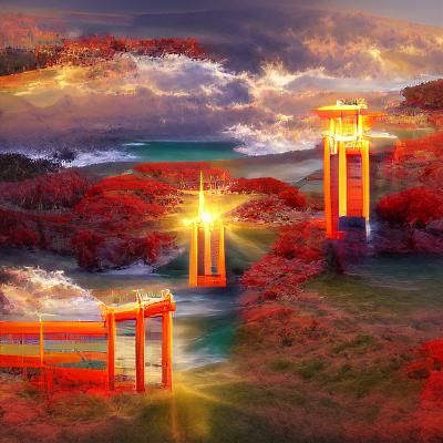 Serene Vermilion Torii Gates in Digital Art