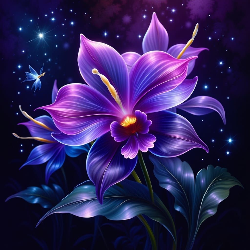 Ethereal Black Orchid in Cosmic Bloom