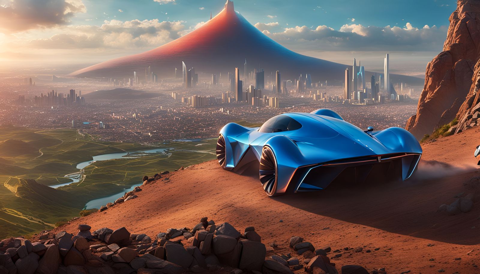 Futuristic Atlantis Hilltop View: Matte Painting