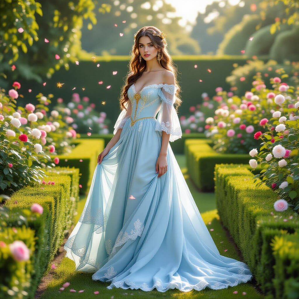 Woman in Victorian Garden with Golden Light, Hyperrealistic ...