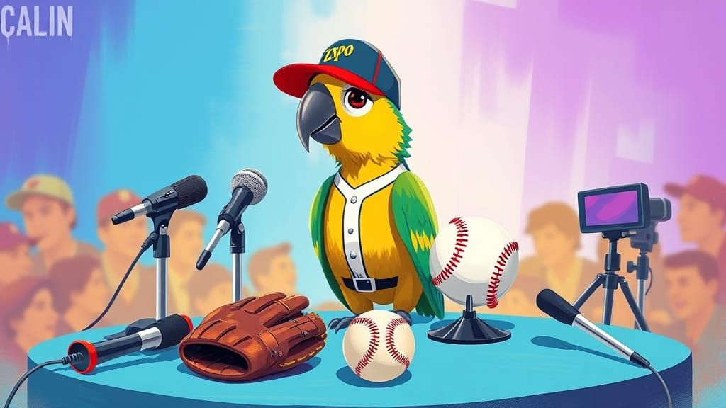 Retro Press Conference Scene with Parrot