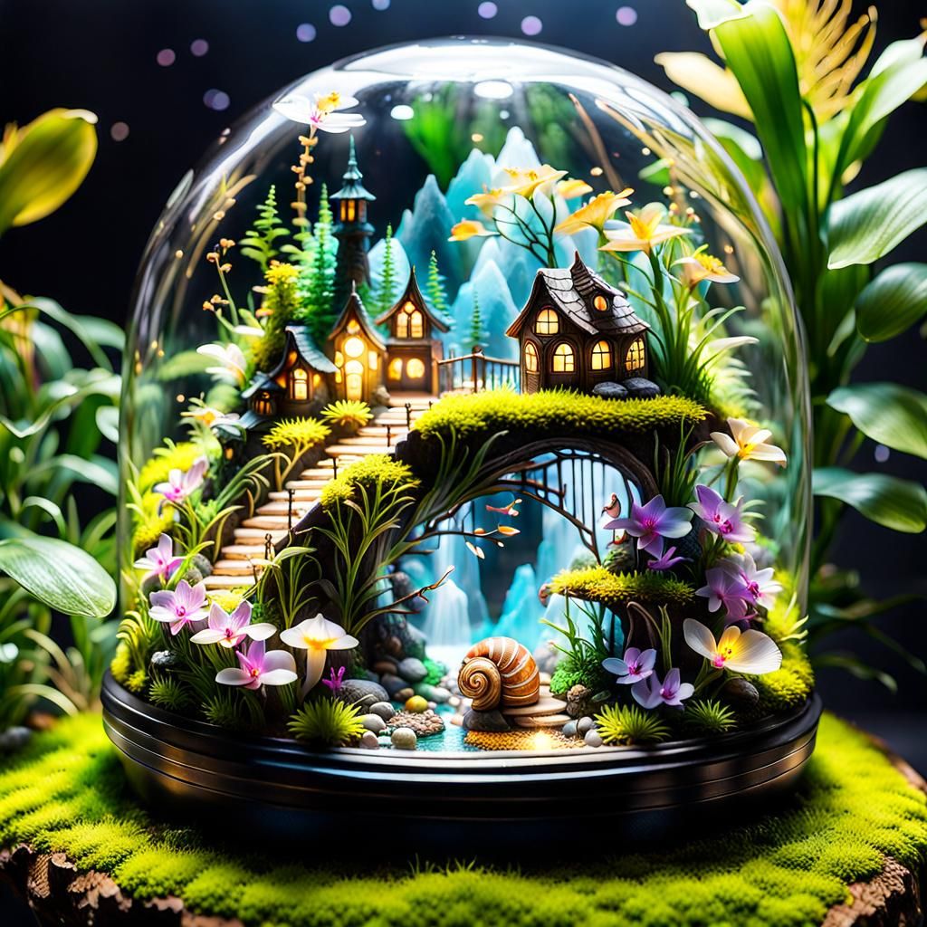 Fairyland Village Inside Translucent Snail Shell Terrarium