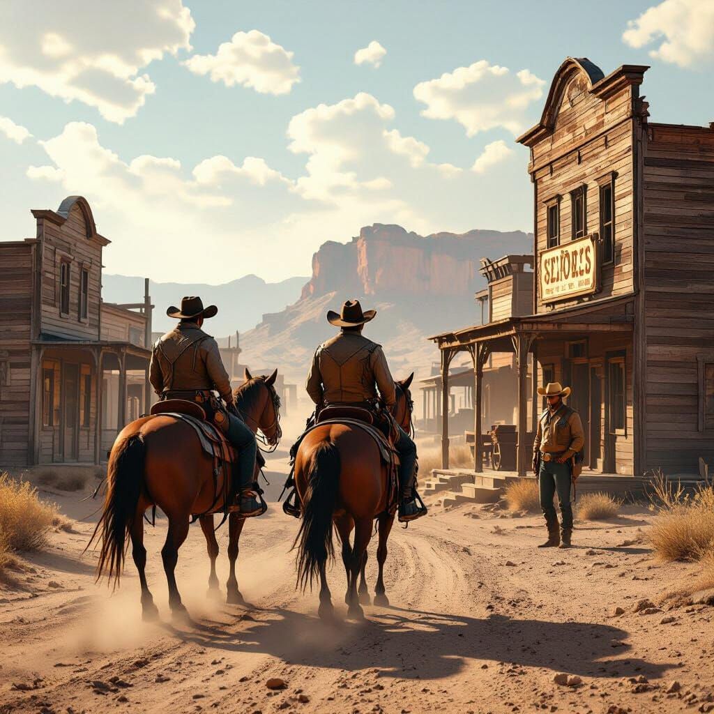 Old West Cowboys in Ghost Town with Sheriff