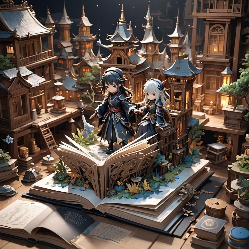 Detailed 3D Anime Pop-Up Book Art
