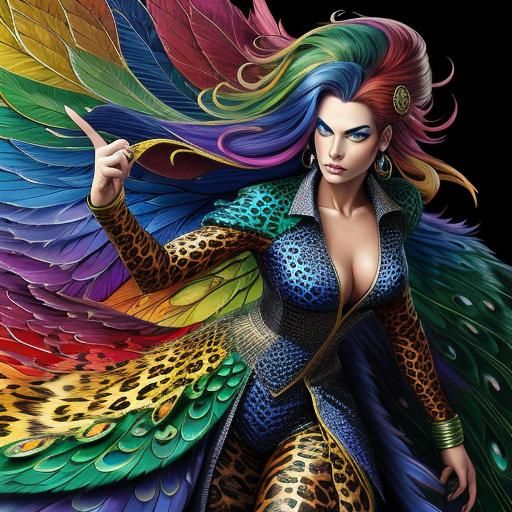 Colorful Dragon Scale Woman in Comic Book Style