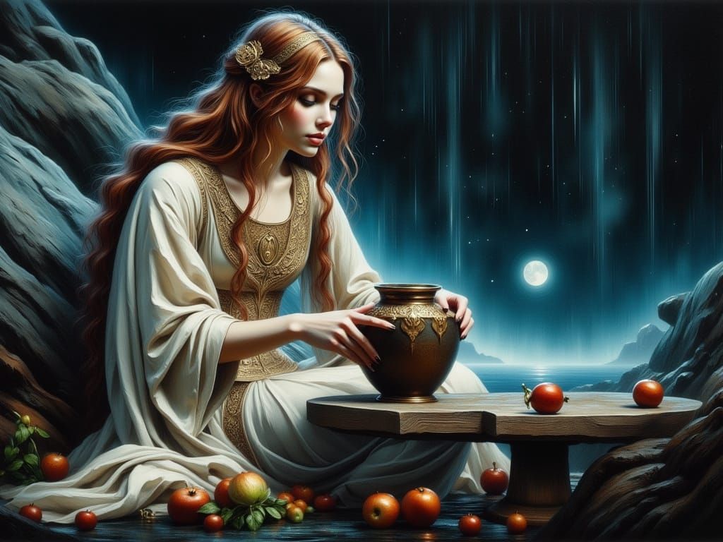 Norse Goddess with Golden Headband in Oil Painting Style