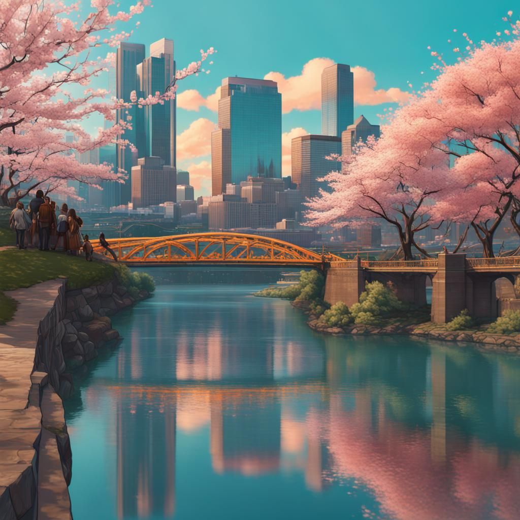 Pittsburgh North Shore Cherry Blossoms in Bloom