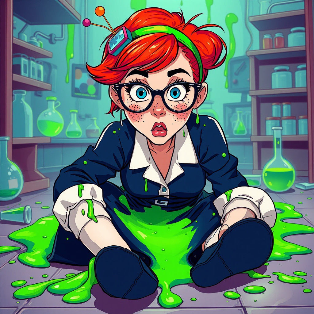 Surprised Woman in Slime: 1980s Disney Animation Style