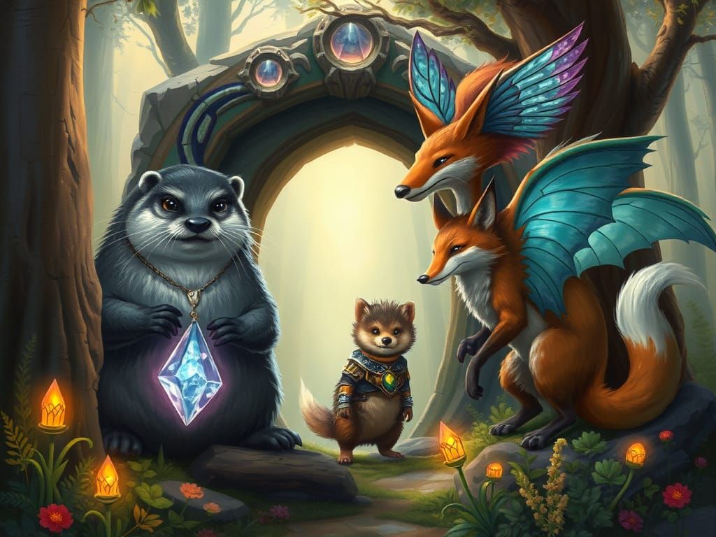 Magical Woodland Guardians with Glowing Portal