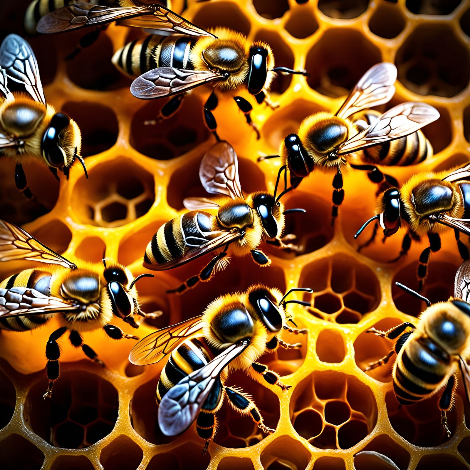 Honeybees in Honeycomb: H.R. Giger Style Photograph
