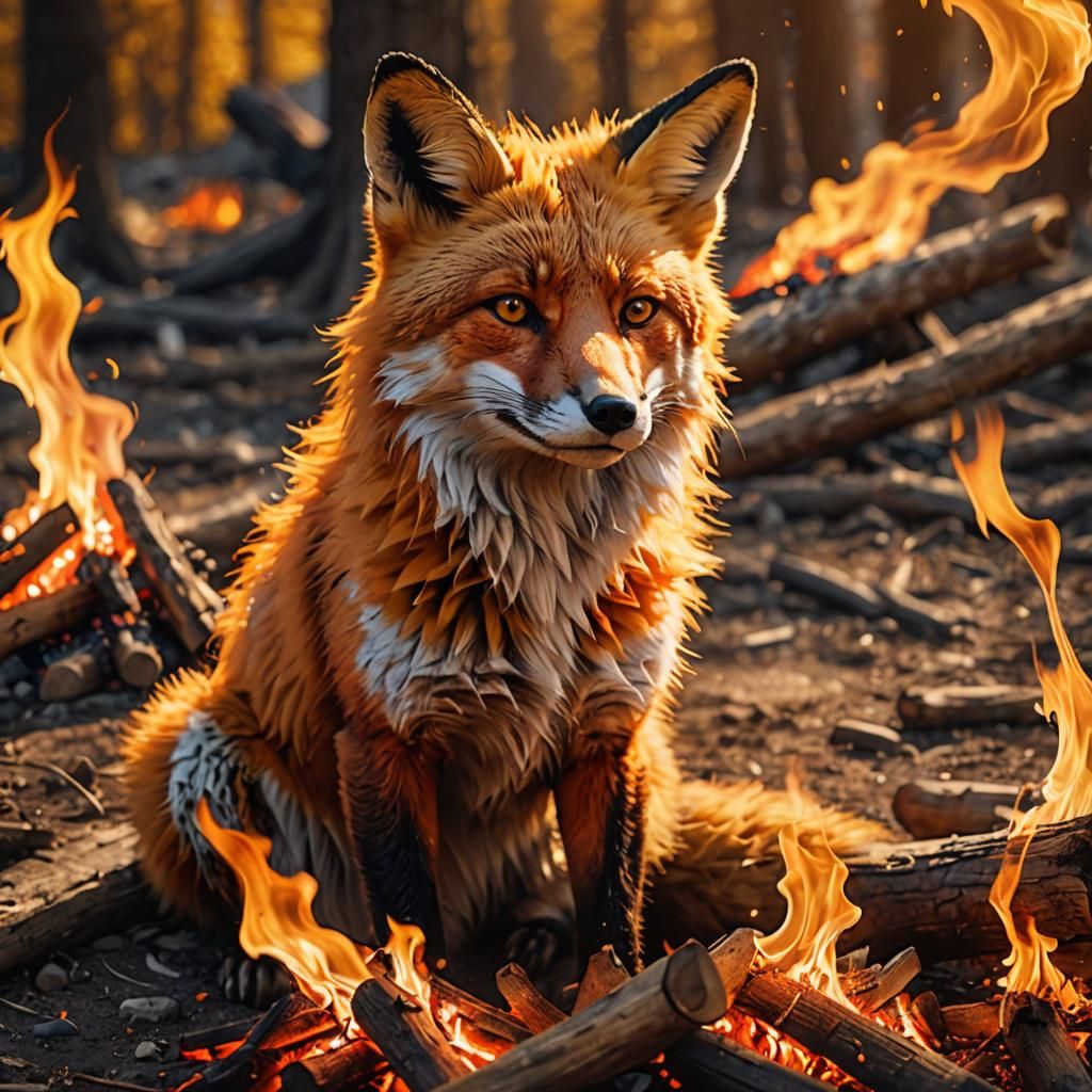 Vibrant Fox Erupts from Blazing Campfire in Stunning Photore...