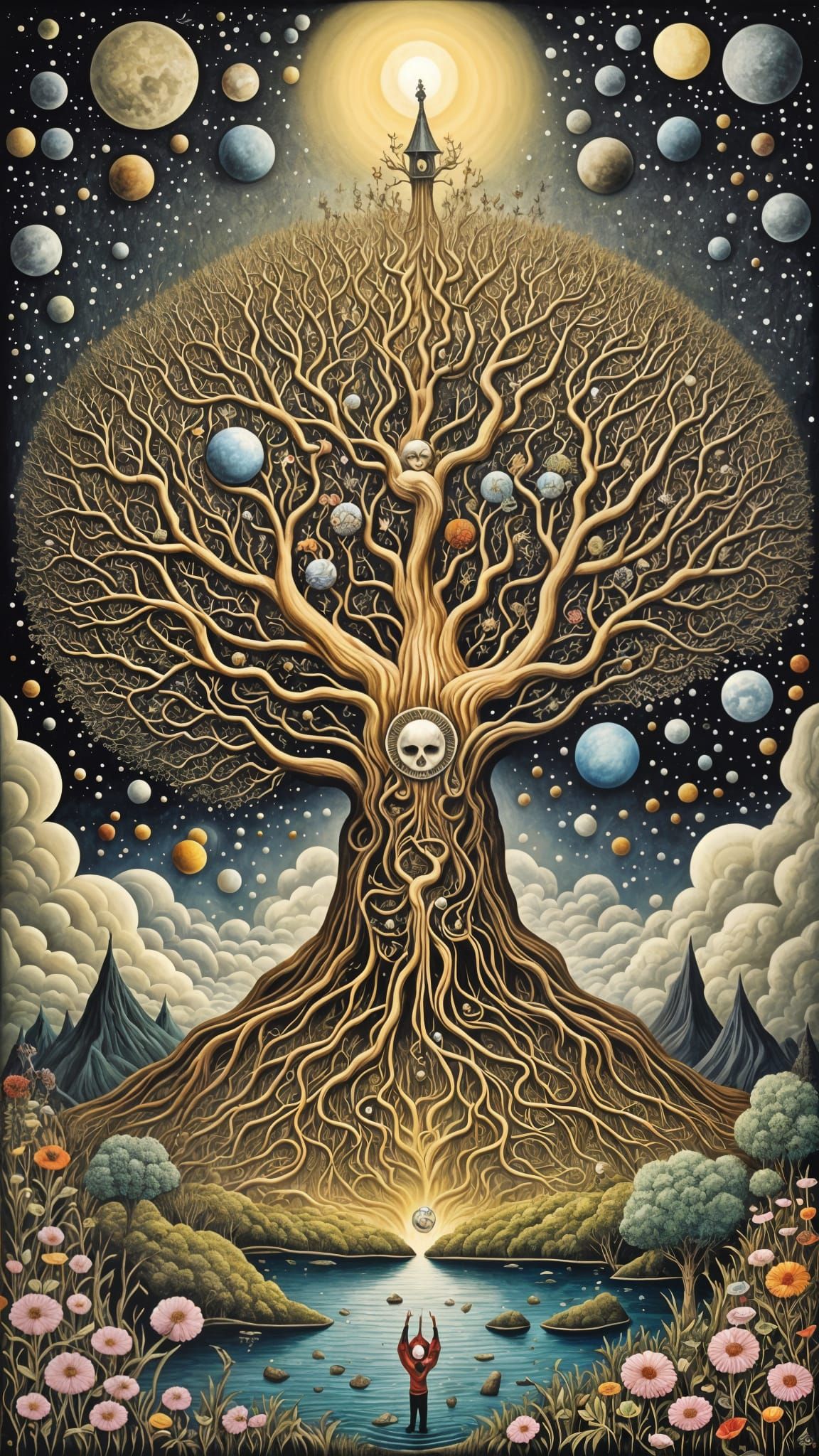 Cosmic Tree of Life and Death in Collage Style