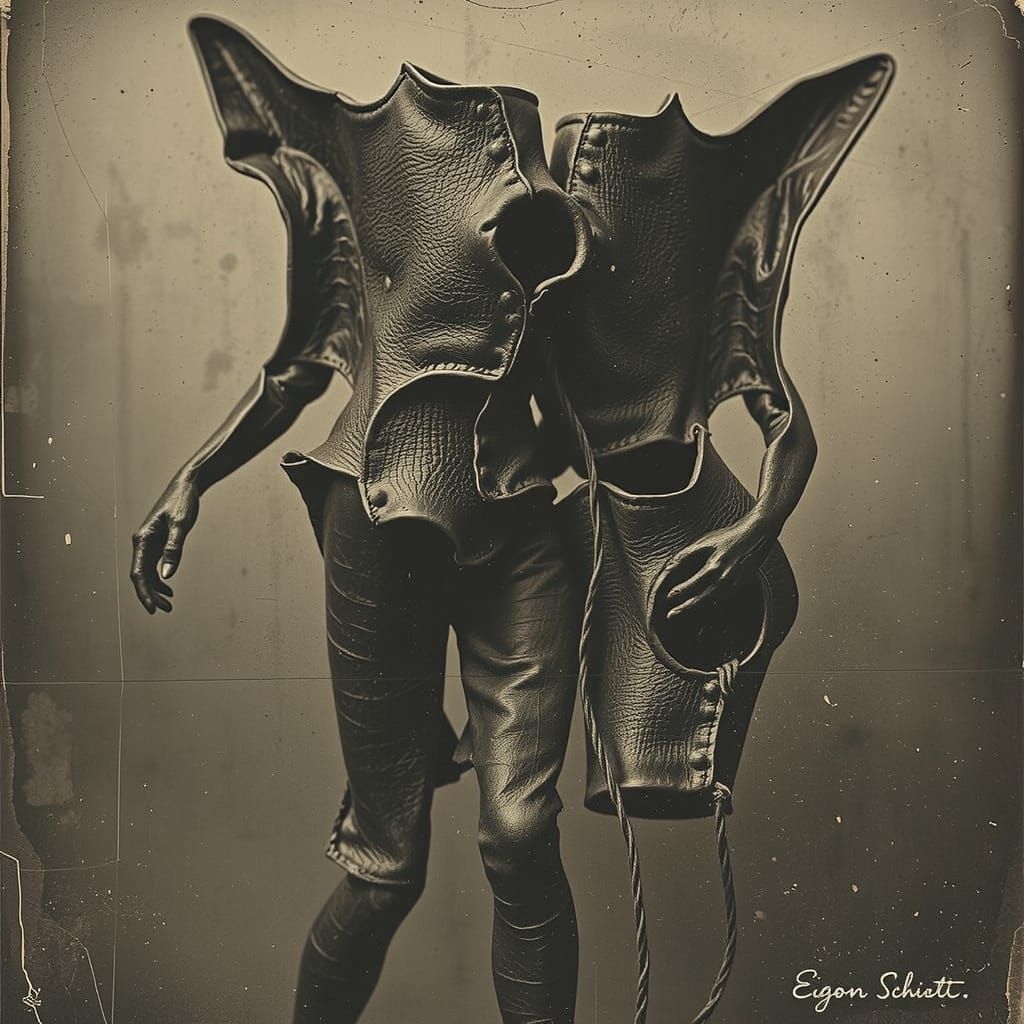 Worn Leather Abstract Forms in Vintage Photogravure Style
