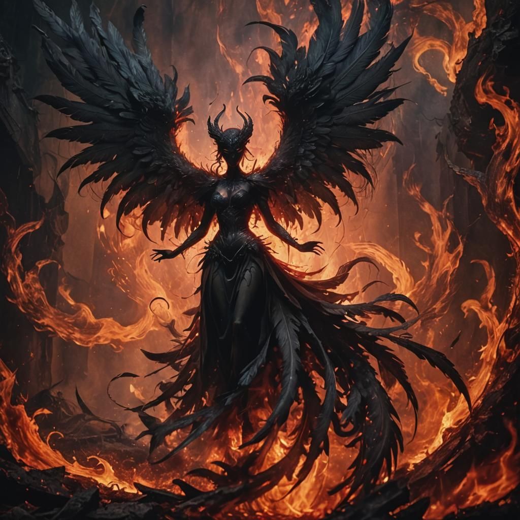 Demonic Silhouette in the Fires of Hell