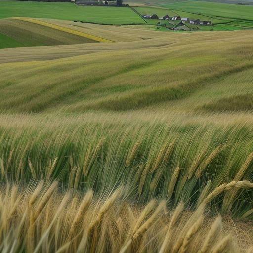 English House Surrounded by Shimmering Barley Fields