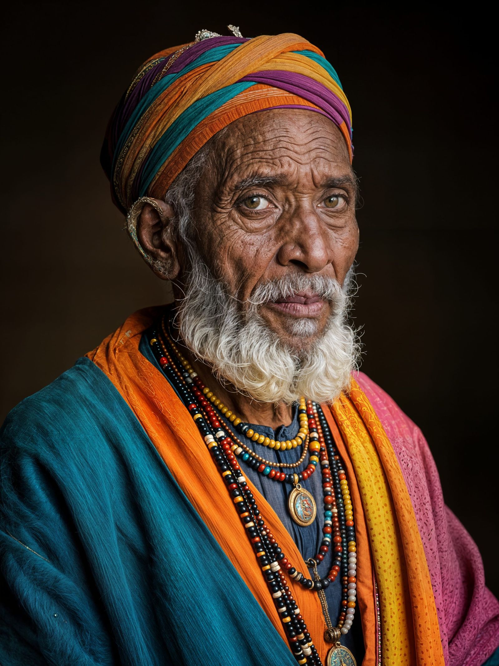 Elderly Man Portrait in Vibrant Ethnographic Style
