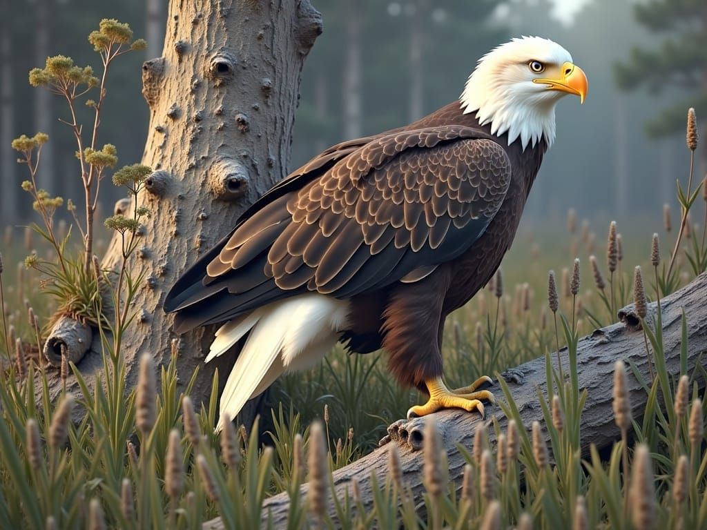 Majestic Bald Eagle in Misty Forest