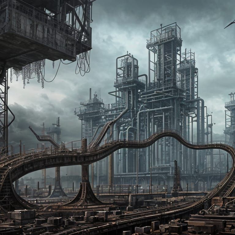 Post-Apocalyptic Industrial Wasteland: Matte Painting