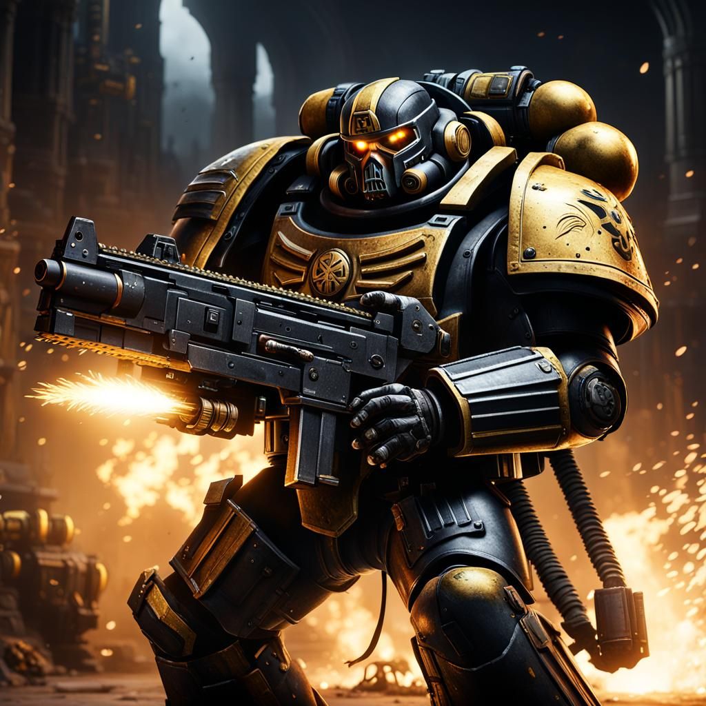 Space Marine Blasting Heavy Bolter in Hyperreal Detail