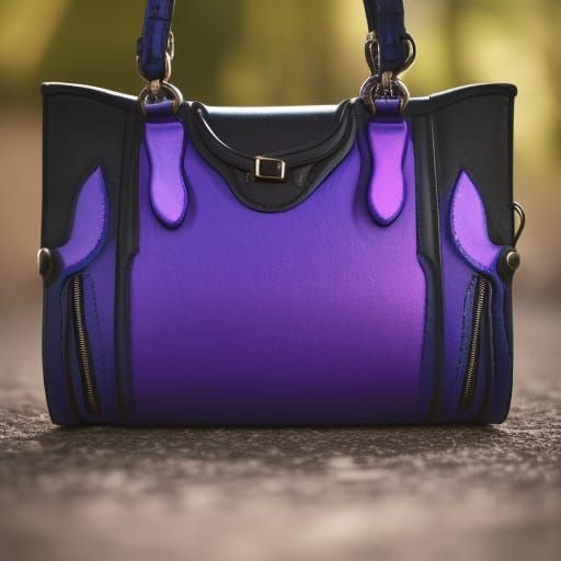 Beautiful black gothic handbag with vibrant purple accents& cobalt blue accents& Emerald green accents& gothic vibes& et...