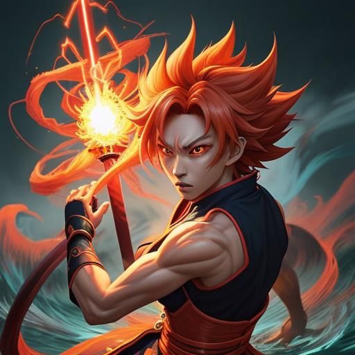 Tanjiro Kamado Super Saiyan Transformation in Anime Style