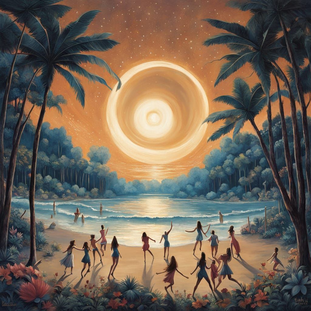 Fantasy Volleyball at the Beach Under Starlight