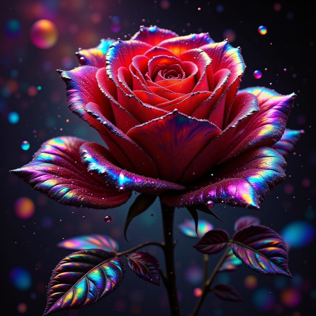 Iridescent Rose with Cosmic Jewel Background
