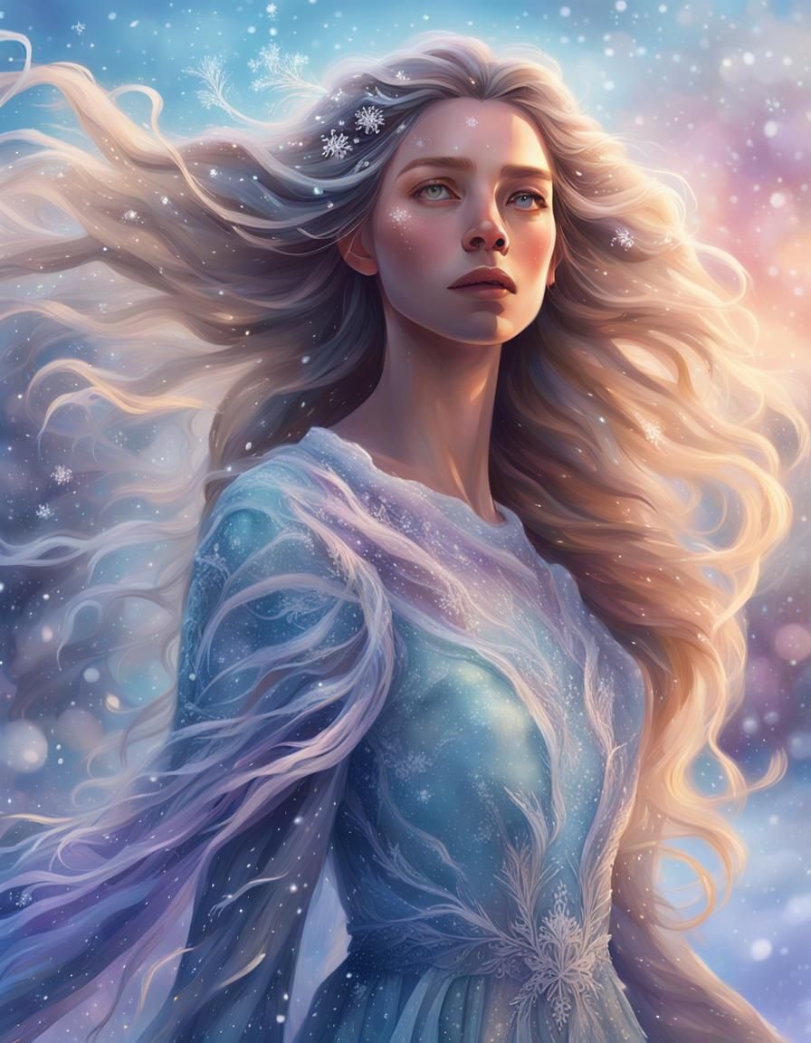 Woman in Ice Dress, Hyperrealistic Concept Art