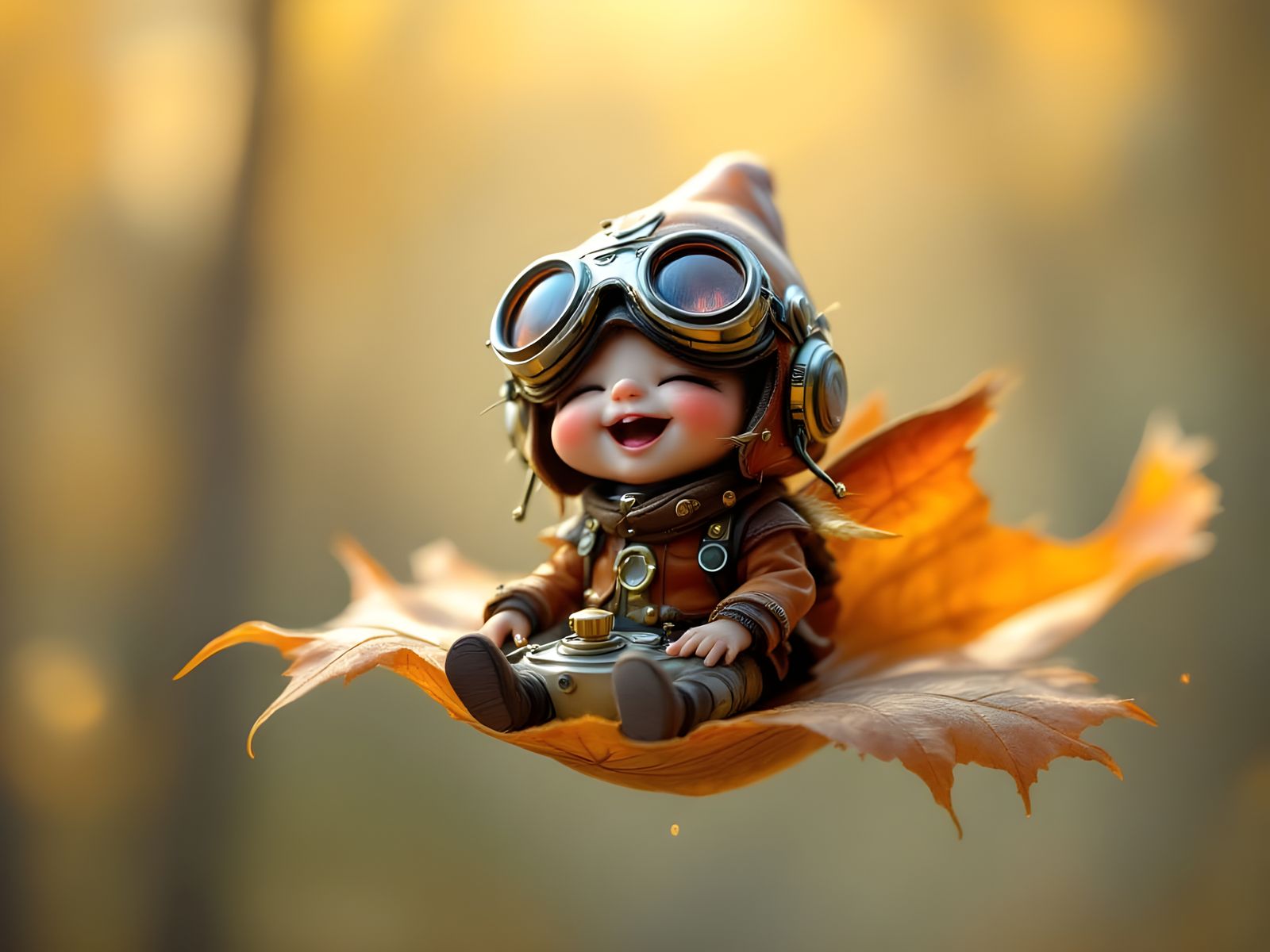 Whimsical DMT Gnome Soars on Maple Leaf