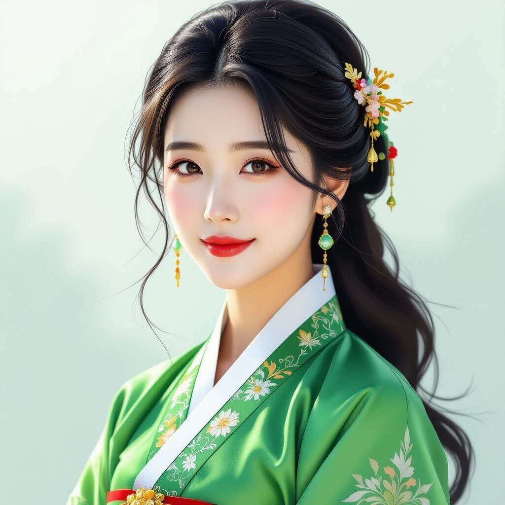 Korean Woman in Hanbok: Art Nouveau Portrait