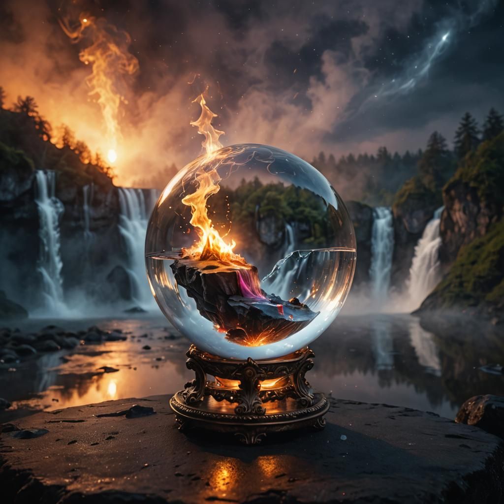 Flaming Magic Wand in Crystal Sphere