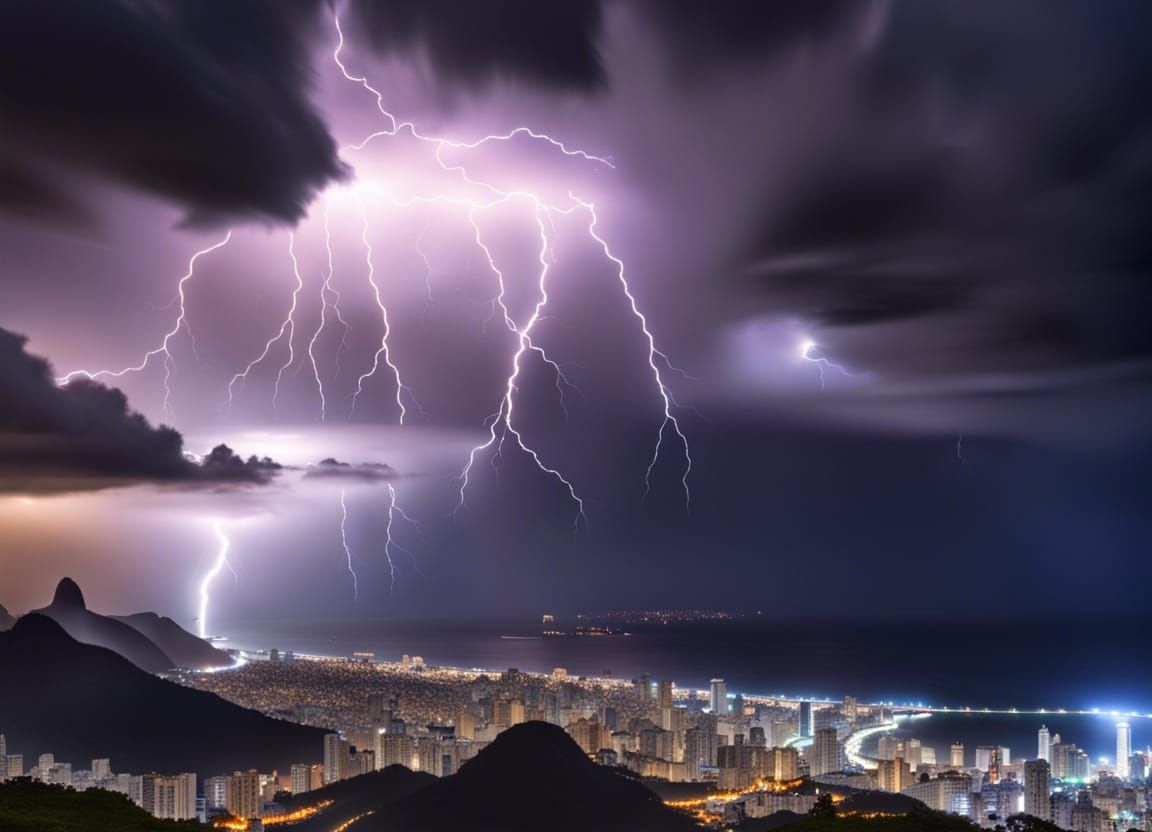 Summer Lightning Storm Over Ipanema in Brazil